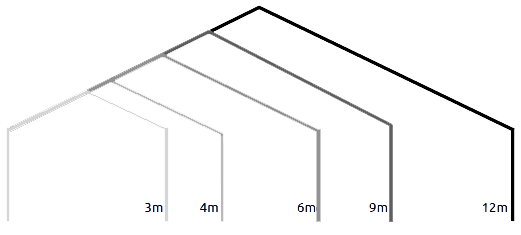 Diagram of various sizes from 3m, 4m, 6m, 9m and 12m chart for marquee's